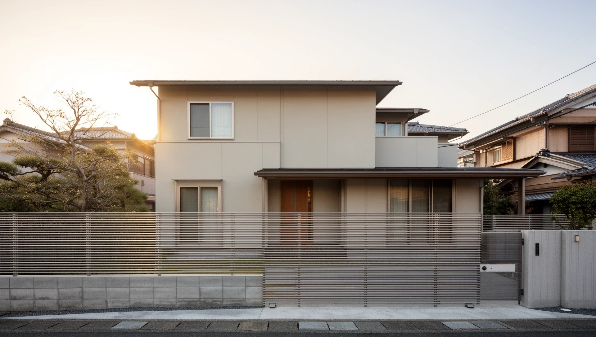 横スリットフェンスを施工した住宅の外構